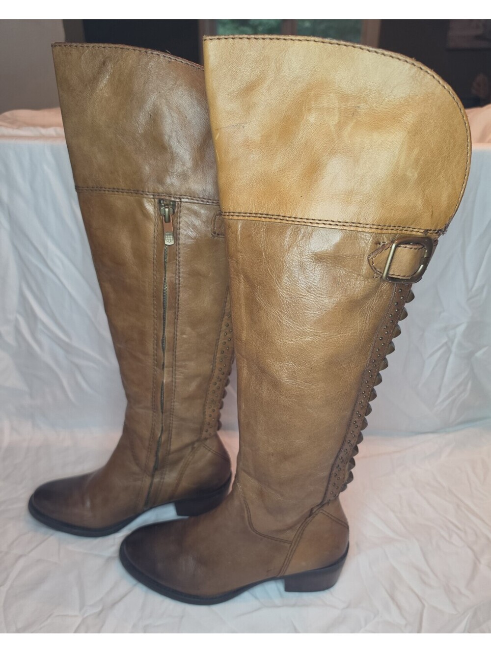 Vince Camuto Bollo Brown Leather Studded Tall Riding Boots Women’s Size 6B